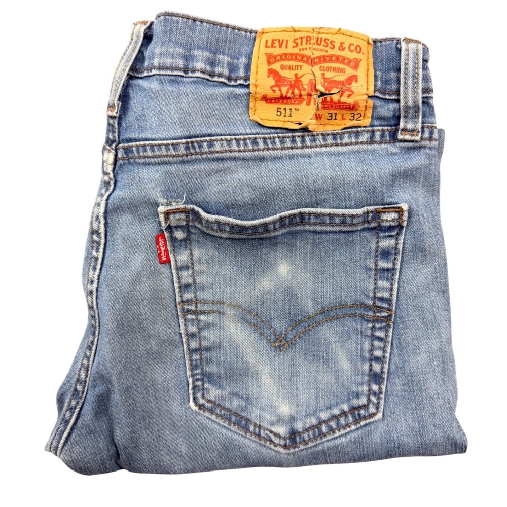 Levis 511 Slim Fit Jeans Mens 31x32 Light Wash Blue Denim Pants 04511-1025